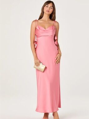 Astr Pink Maxi Dress with Side Tie Details
